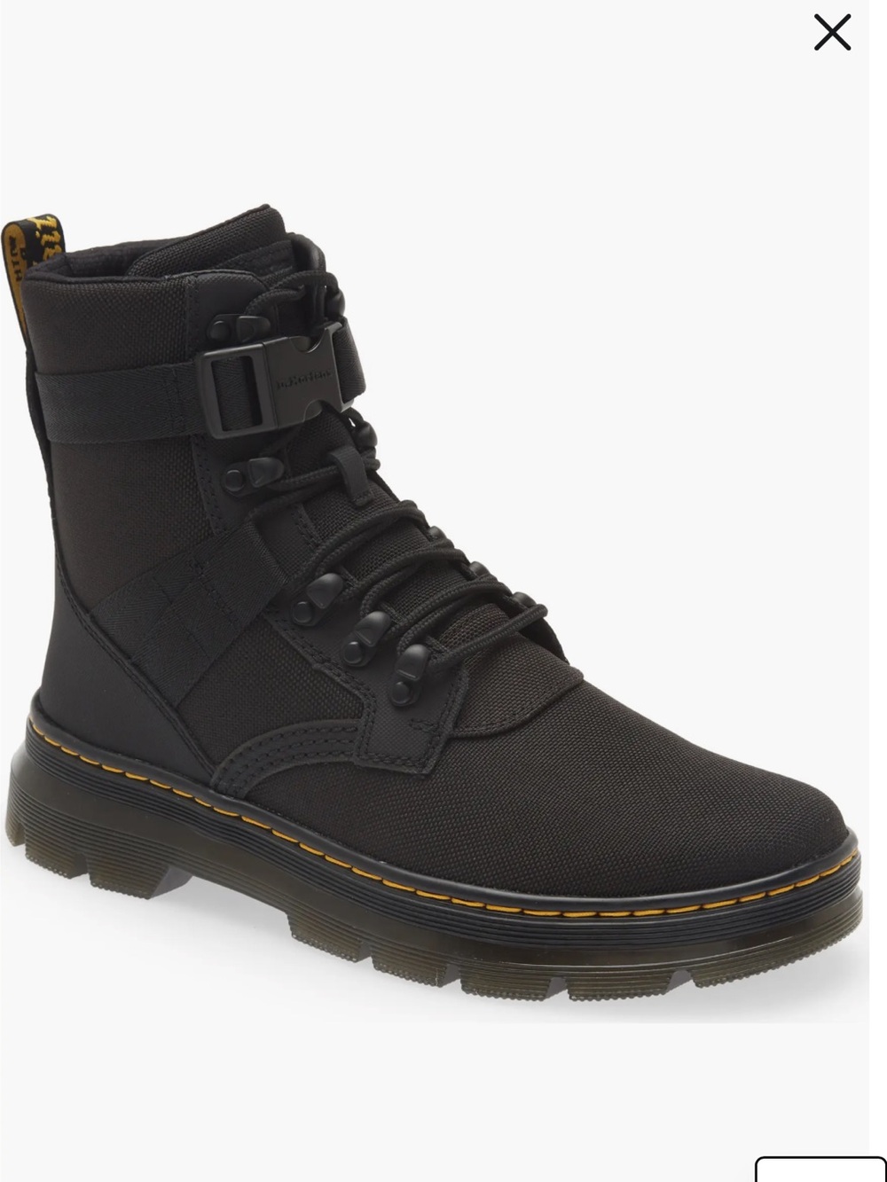 Dr. Martens Black Lace-Up Combat Boots with Ankle Strap